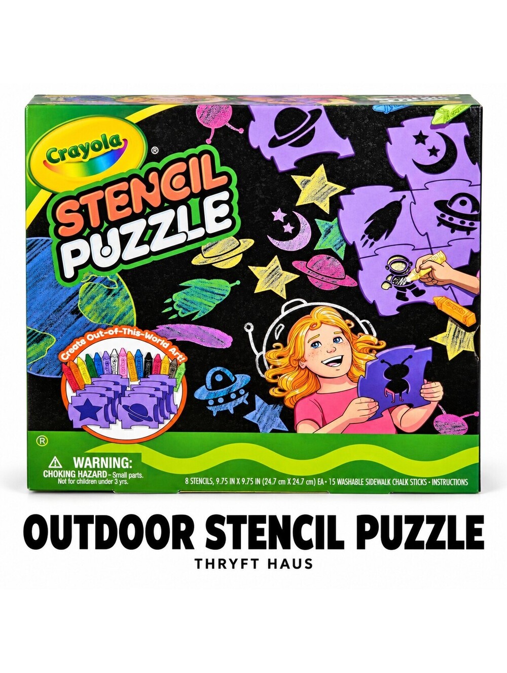 Crayola Outdoor Stencil Puzzle with Washable Sidewalk Chalk
